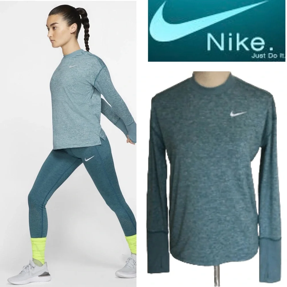 Nike Long Sleeve Pullover Crewneck Athletic Shirt Dri Fit Performance Aqua Blue
